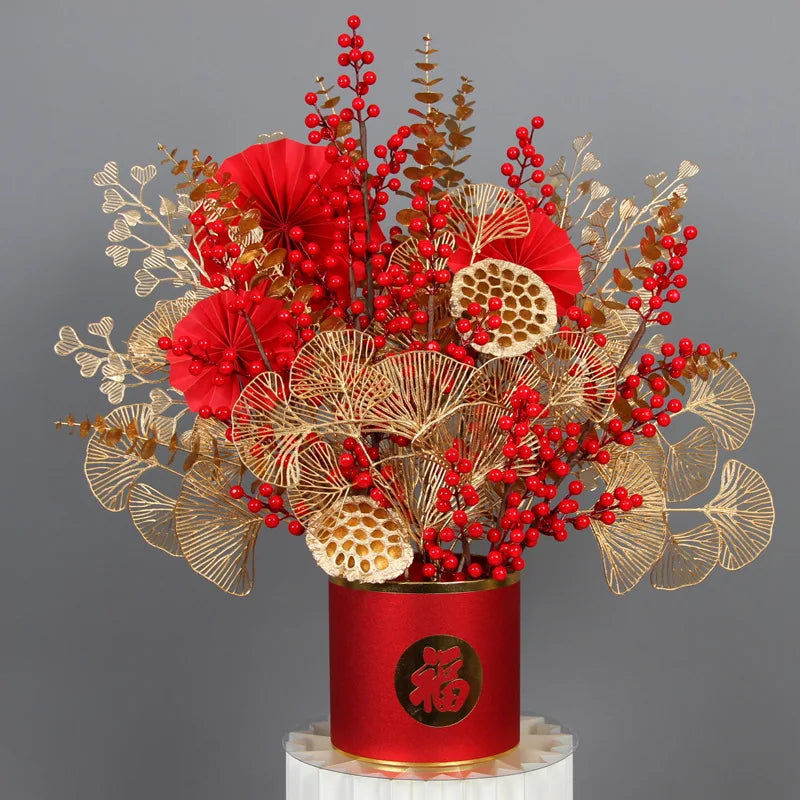 Gold Silk Rose Hydrangea Artificial Flower Arrangement