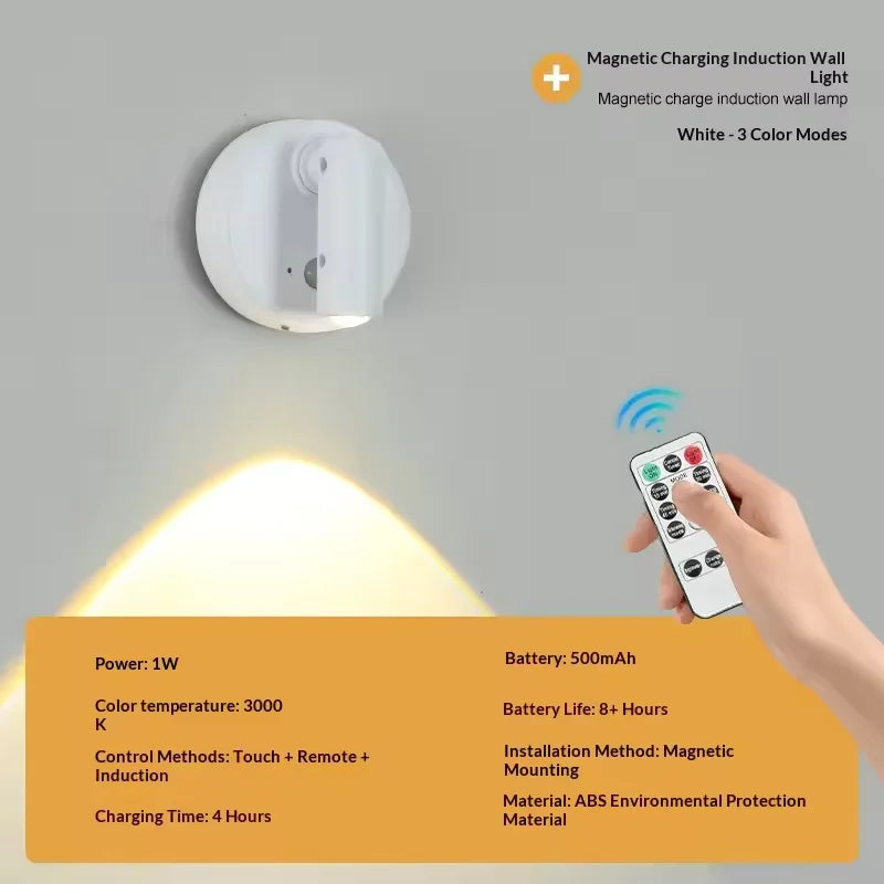 Magnetic Base USB Rechargeable Cordless Dimmable Wall Lamp
