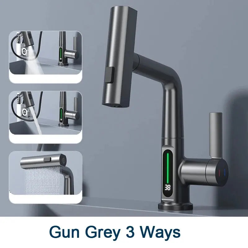 Digital Temperature Display Pull Out Basin Faucet