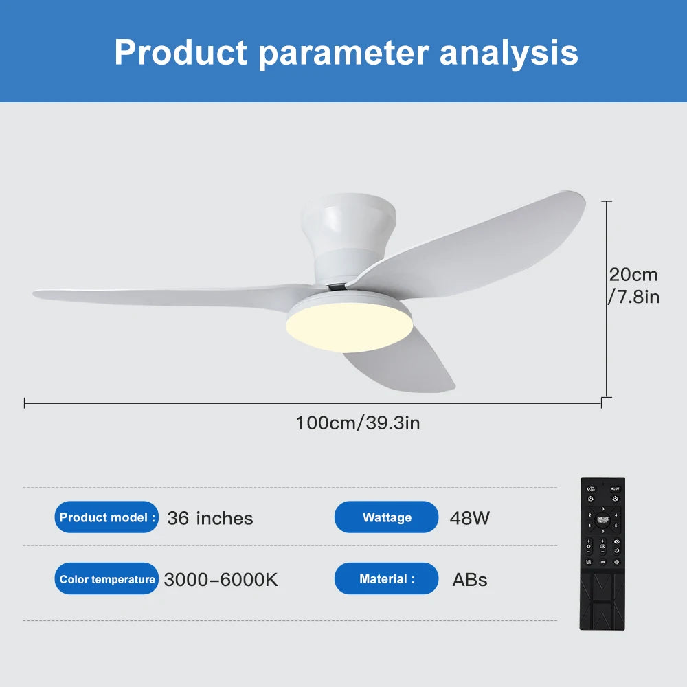 6 Speed Dimmable Smart LED Ceiling Fan with Remote