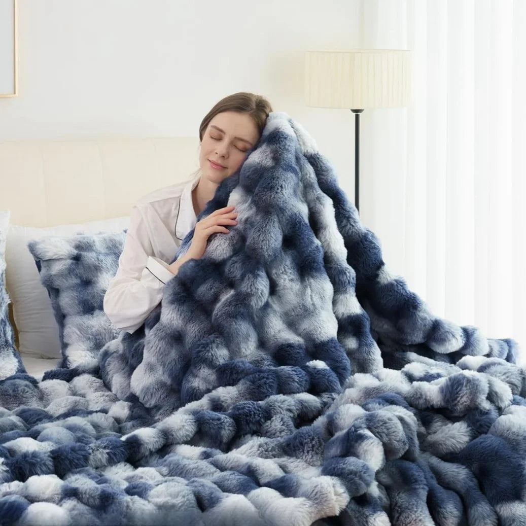 Faux Rabbit Fleece Weighted Knit Throw Blanket