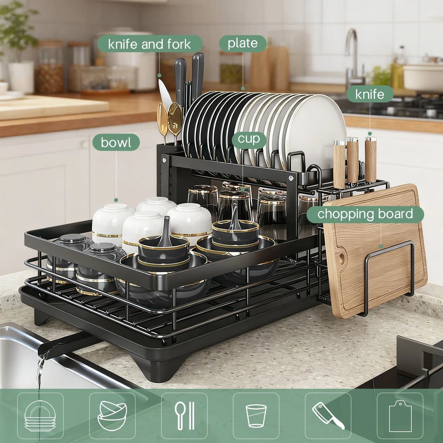 Expandable Metal Countertop Dish Drain Rack