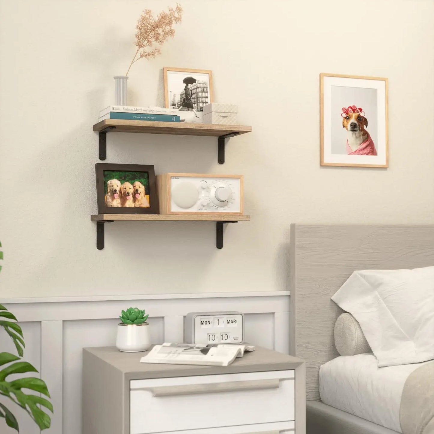 Rustic Wood Double Tier Floating Wall Shelf