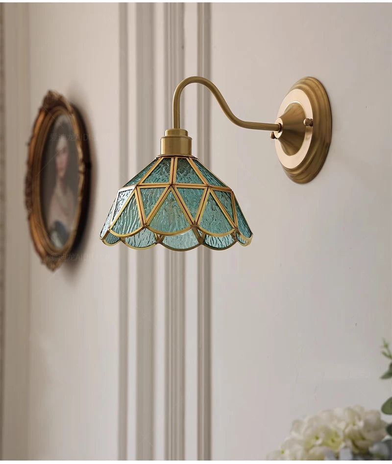 Retro Copper Tiffany Stained Glass Wall Lamp