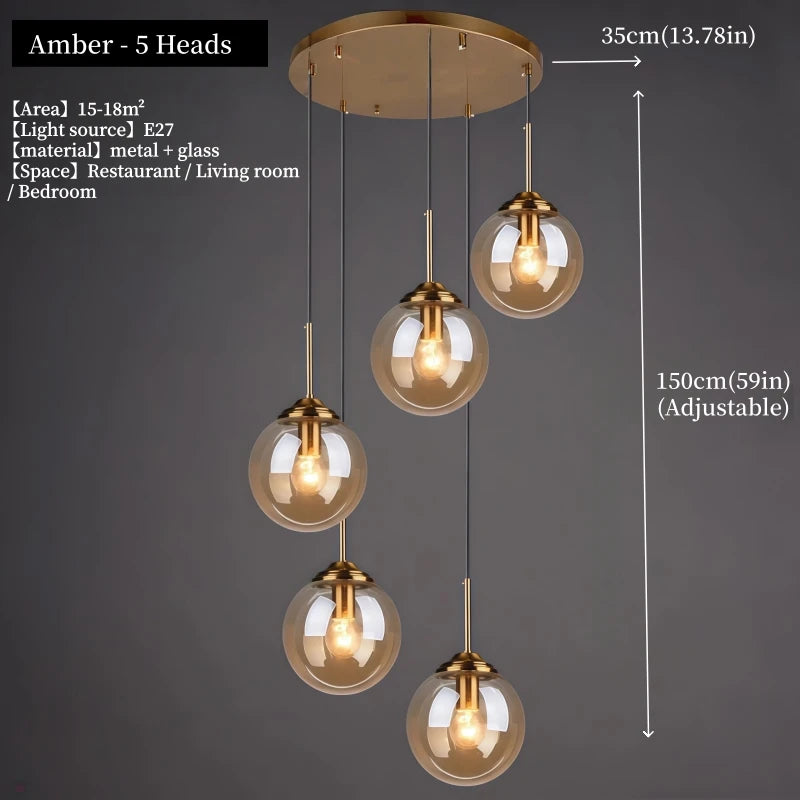 Nordic Polished Steel Glass Pendant Chandelier