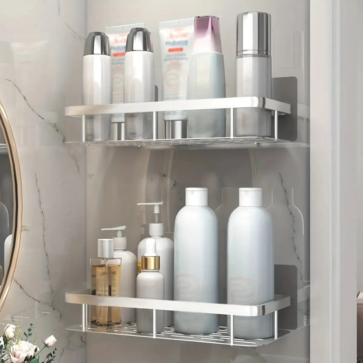 No Drill Corner Shower Waterproof Metal Storage Shelf