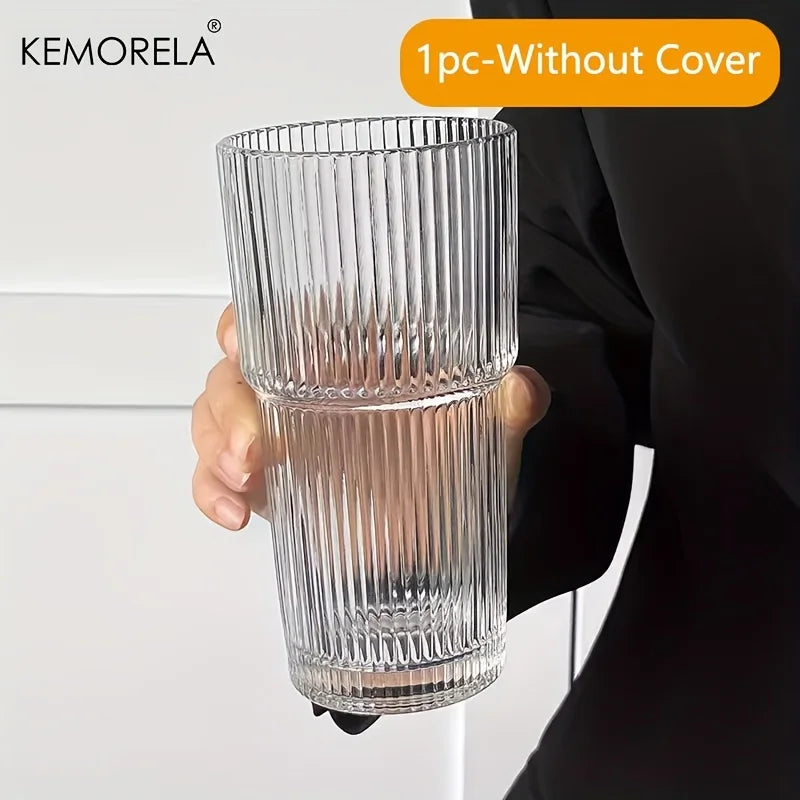 Stripe Glass Cold Drink Cup with Lid