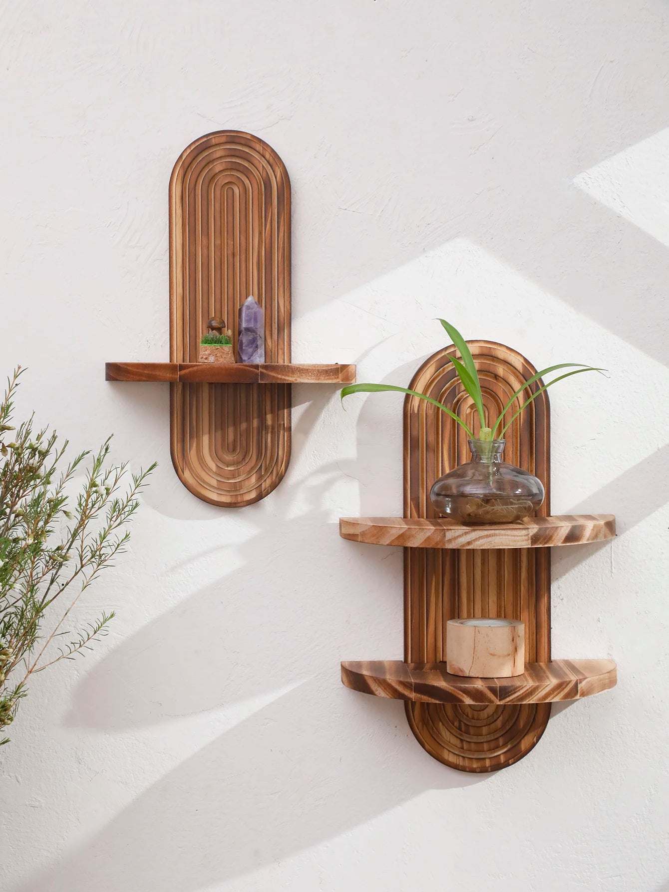 Boho Geometric Natural Wood Wall Shelf
