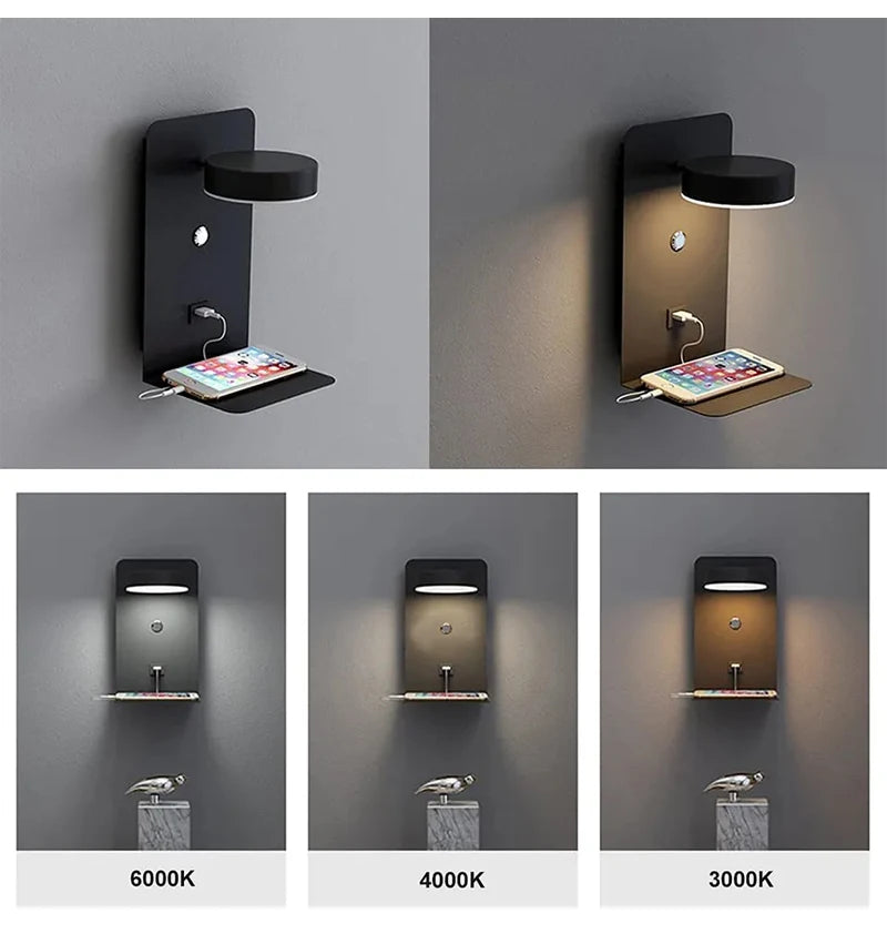 USB Charging Bedside Reading Wall Lamp