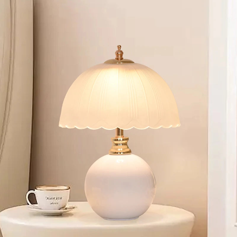 Ceramic Glass Table Lamp — USB Dimmable LED Desk Lamp for Reading