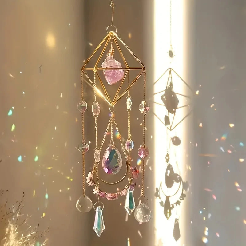 Amethyst Crystal Suncatcher — Gold Plated Garden Sun Catcher | Healing Crystal Decor