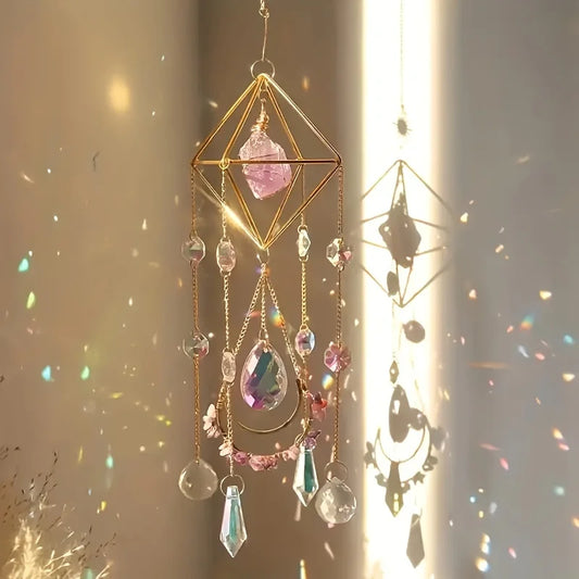 Amethyst Crystal Suncatcher — Gold Plated Garden Sun Catcher | Healing Crystal Decor