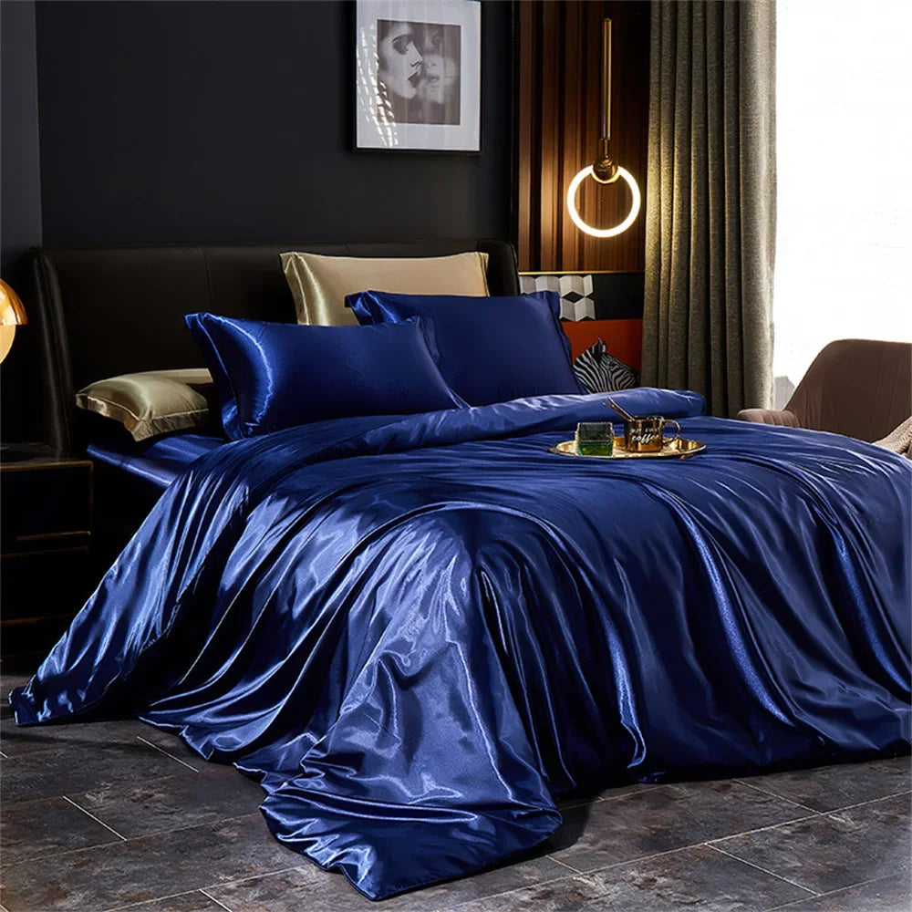 Silk Bedding Set — Luxury Satin Sheets With Solid Silk Duvet Cover & Smooth Pillowcases