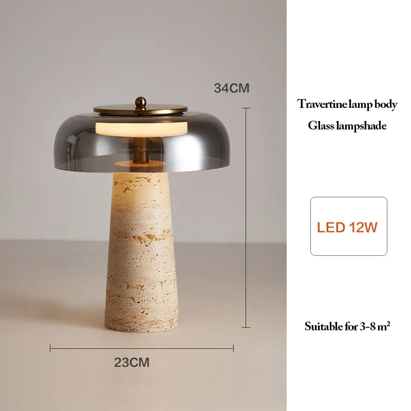 Travertine Natural Stone Mushroom Table Lamp