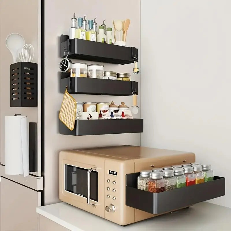 Black Metal Magnetic Refrigerator Spice Rack