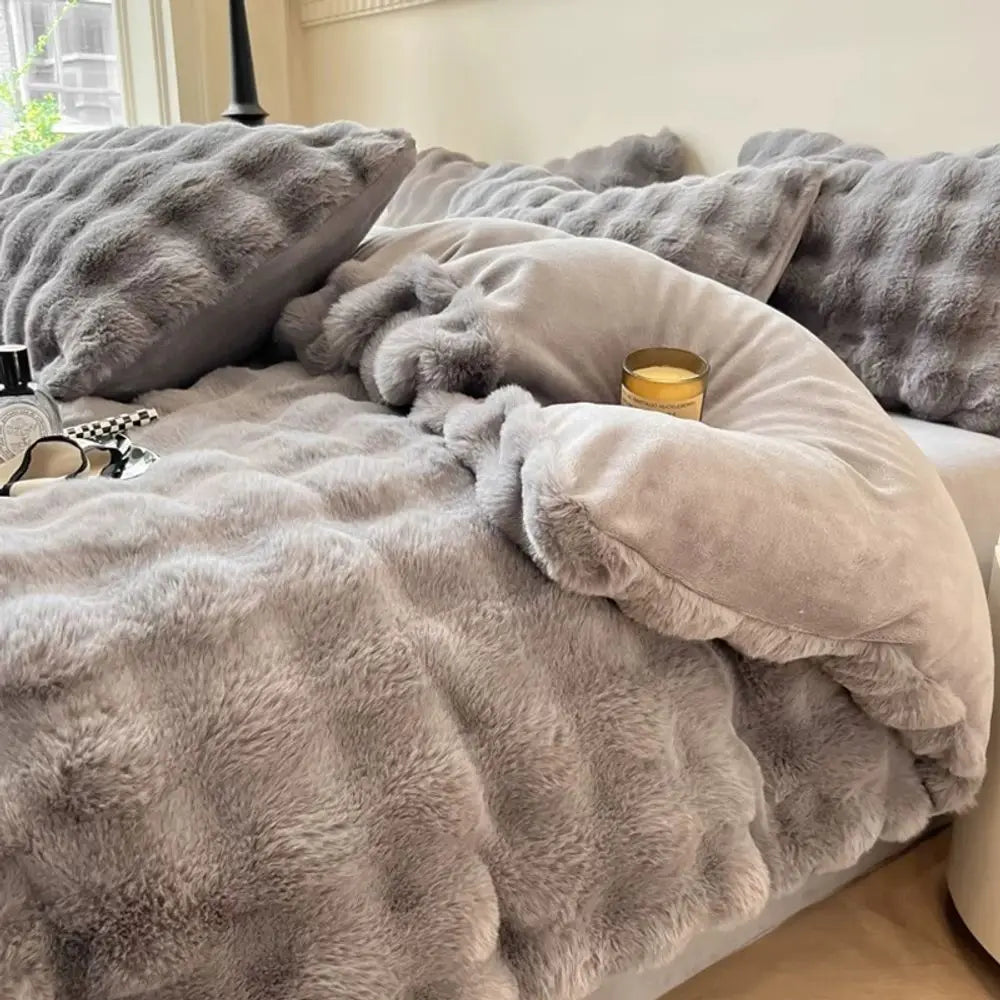 Faux Rabbit Fleece Weighted Knit Throw Blanket