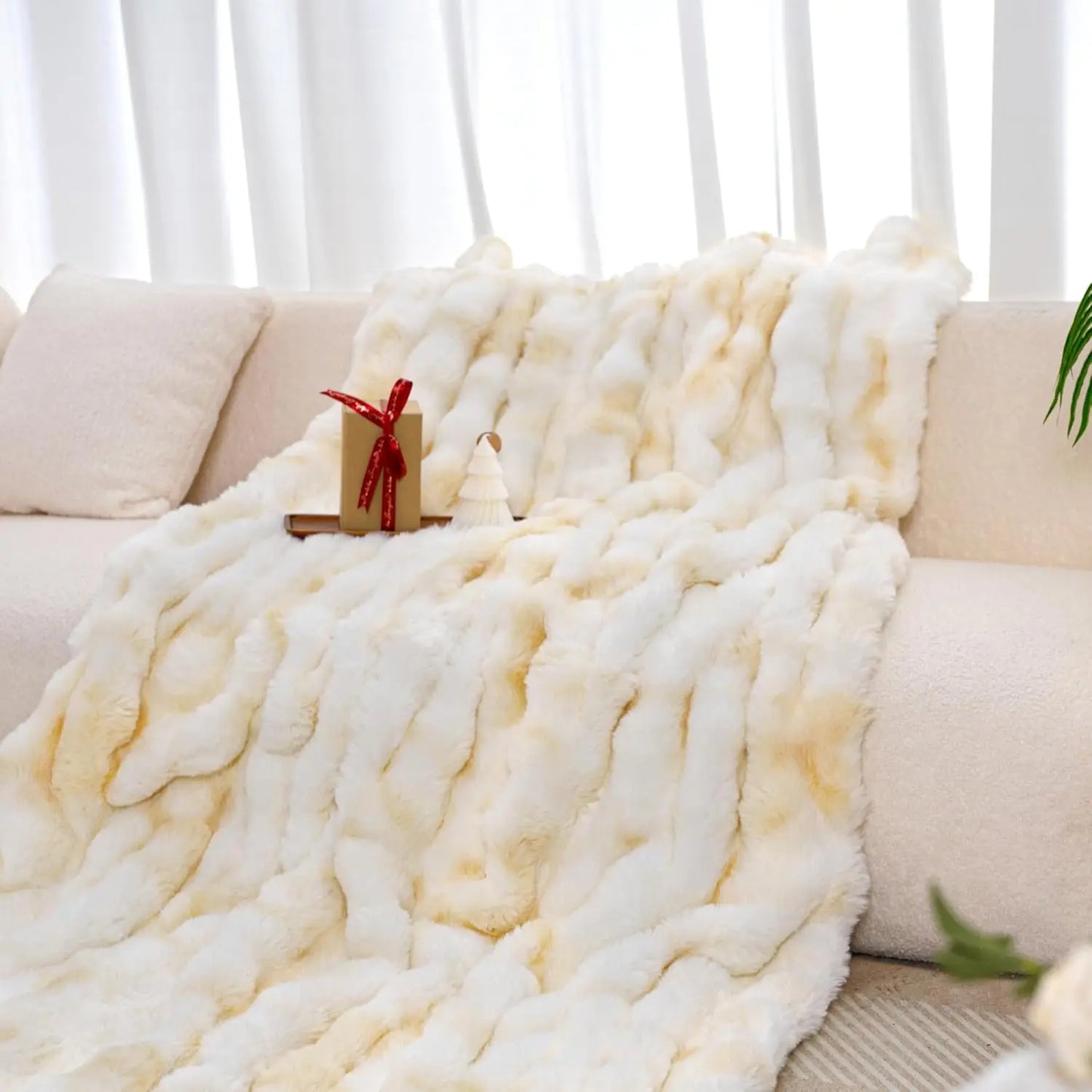 Faux Rabbit Fleece Weighted Knit Throw Blanket