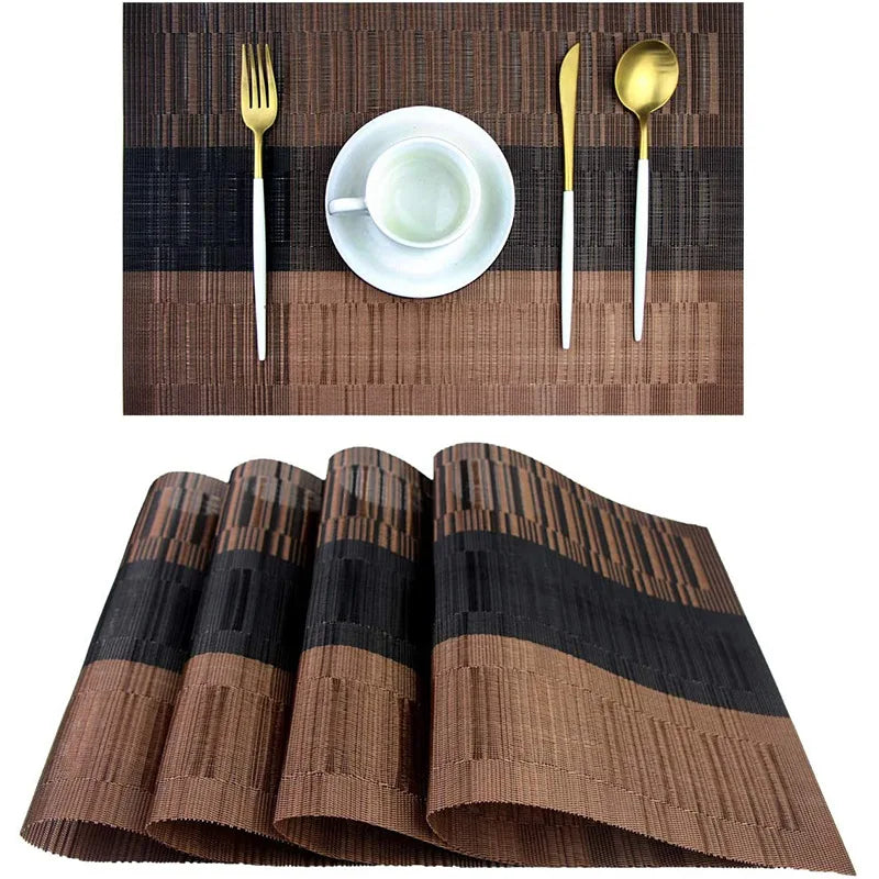 PVC Table Placemats - Durable Plastic Weave Stripe Pattern Mats | 4PCS Rectangle Set