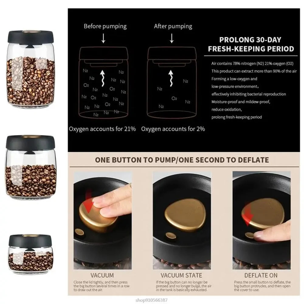 Vacuum Sealed Glass Coffee Bean Storage Jar