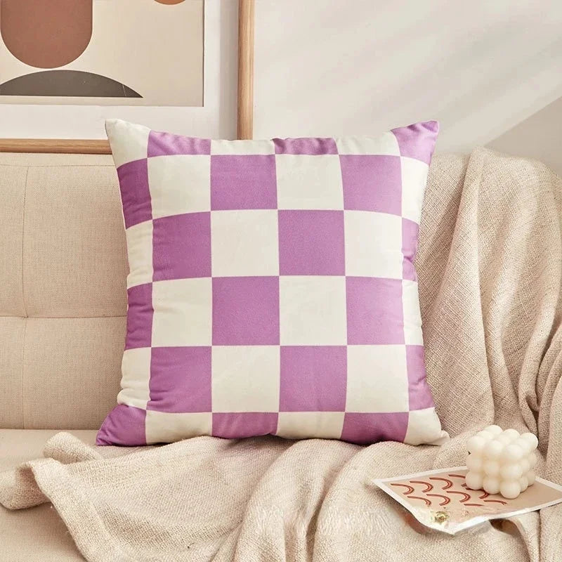 Retro Checkerboard Plaid Polyester Cushion Cover