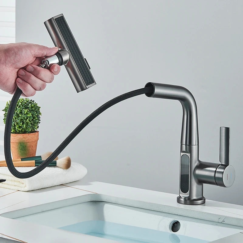 Digital Temperature Display Pull Out Basin Faucet