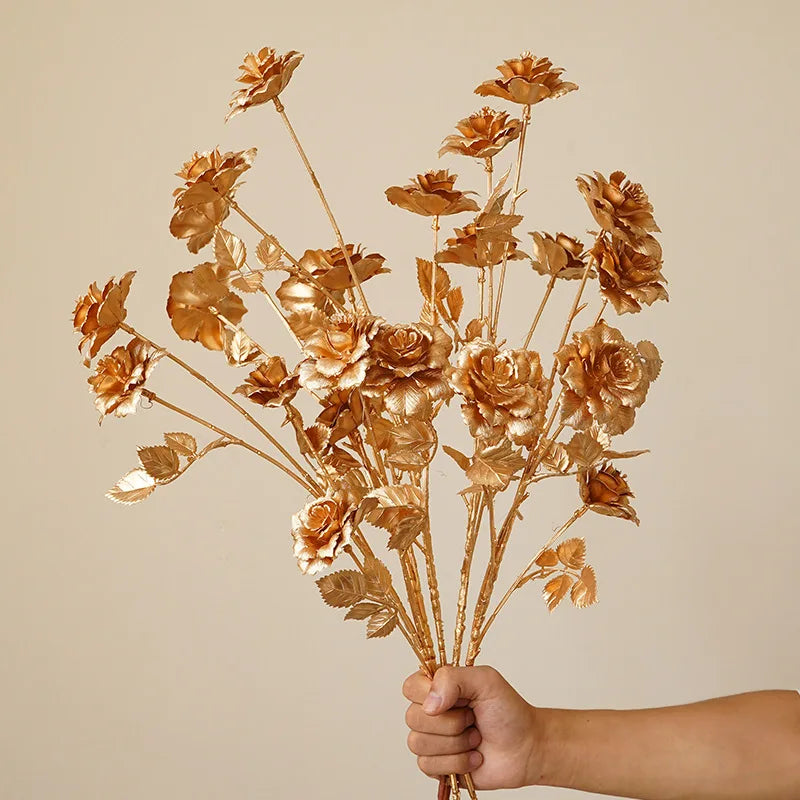 Gold Silk Rose Hydrangea Artificial Flower Arrangement