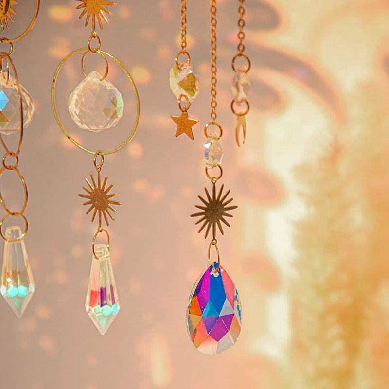 Crystal Moon Star Rainbow Suncatcher Wind Chime