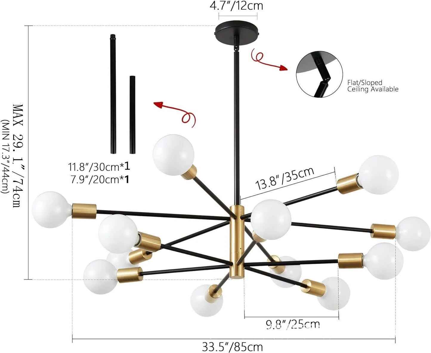 Black Gold Iron Multi Arm Ceiling Chandelier