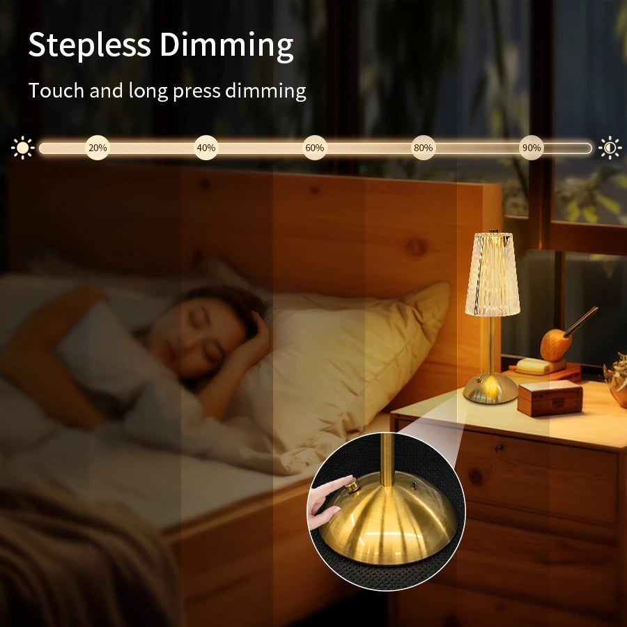 Rechargeable Touch Crystal Dimmable Night Lamp