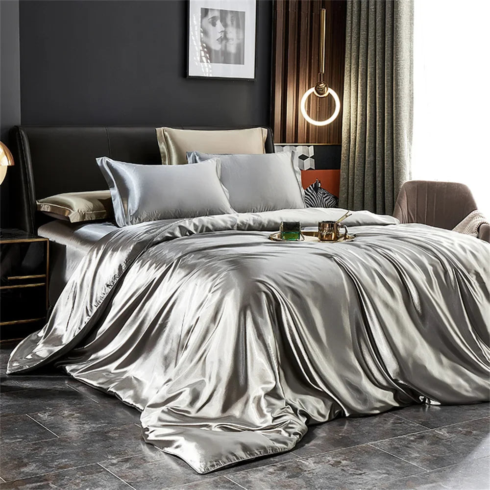 Silk Bedding Set — Luxury Satin Sheets With Solid Silk Duvet Cover & Smooth Pillowcases