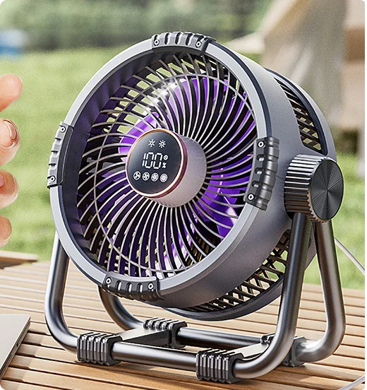 Portable Camping Fan — Rechargeable Dual Air Outlet with Night Light