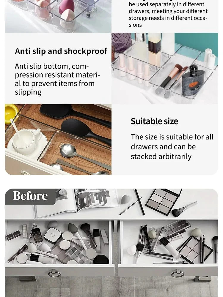Clear Plastic Drawer Organizer Tray Set