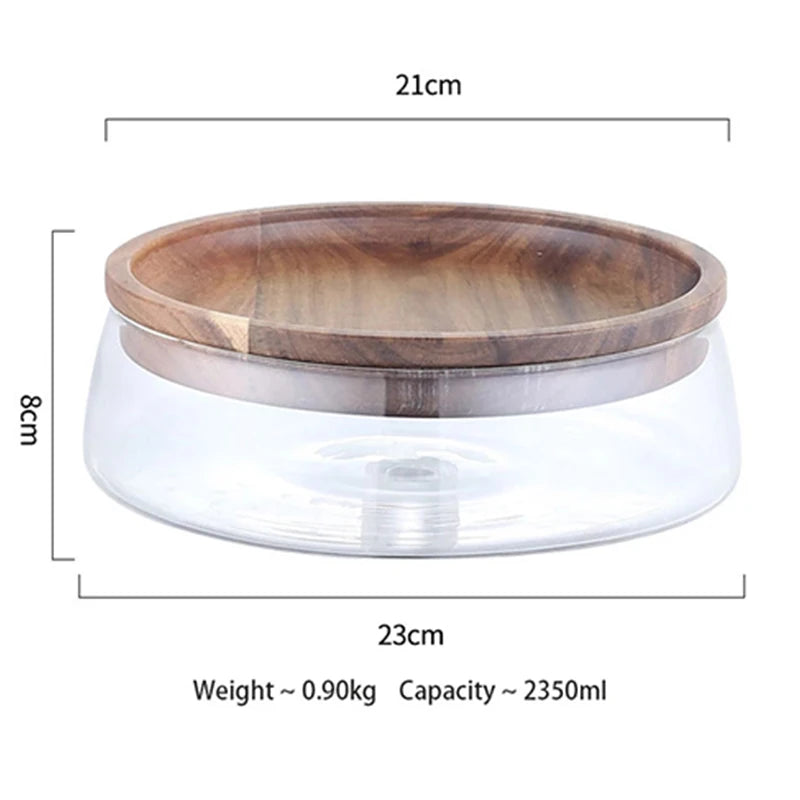 Glass Airtight Wooden Lid Kitchen Storage Jar