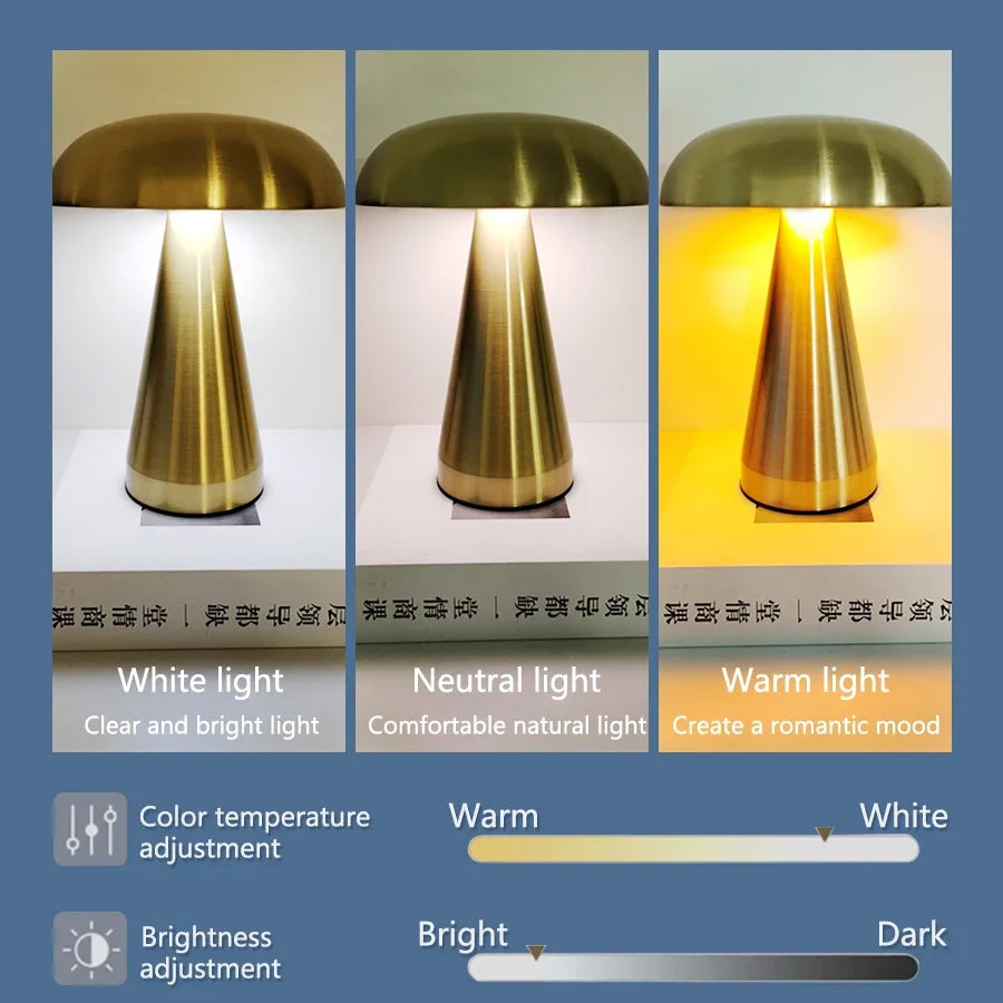 Retro Mushroom LED Touch Sensor Rechargeable Table Lamp