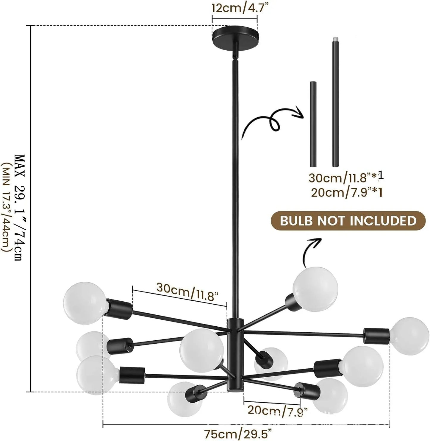 Black Gold Iron Multi Arm Ceiling Chandelier