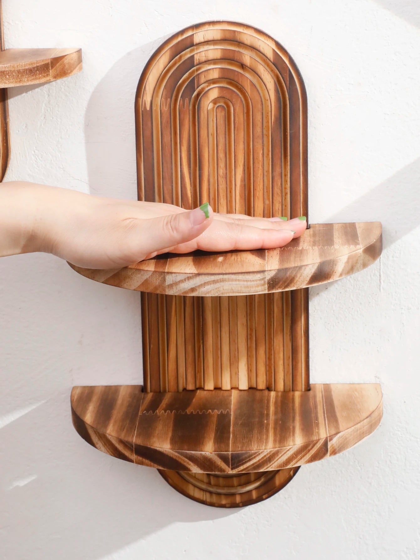 Boho Geometric Natural Wood Wall Shelf