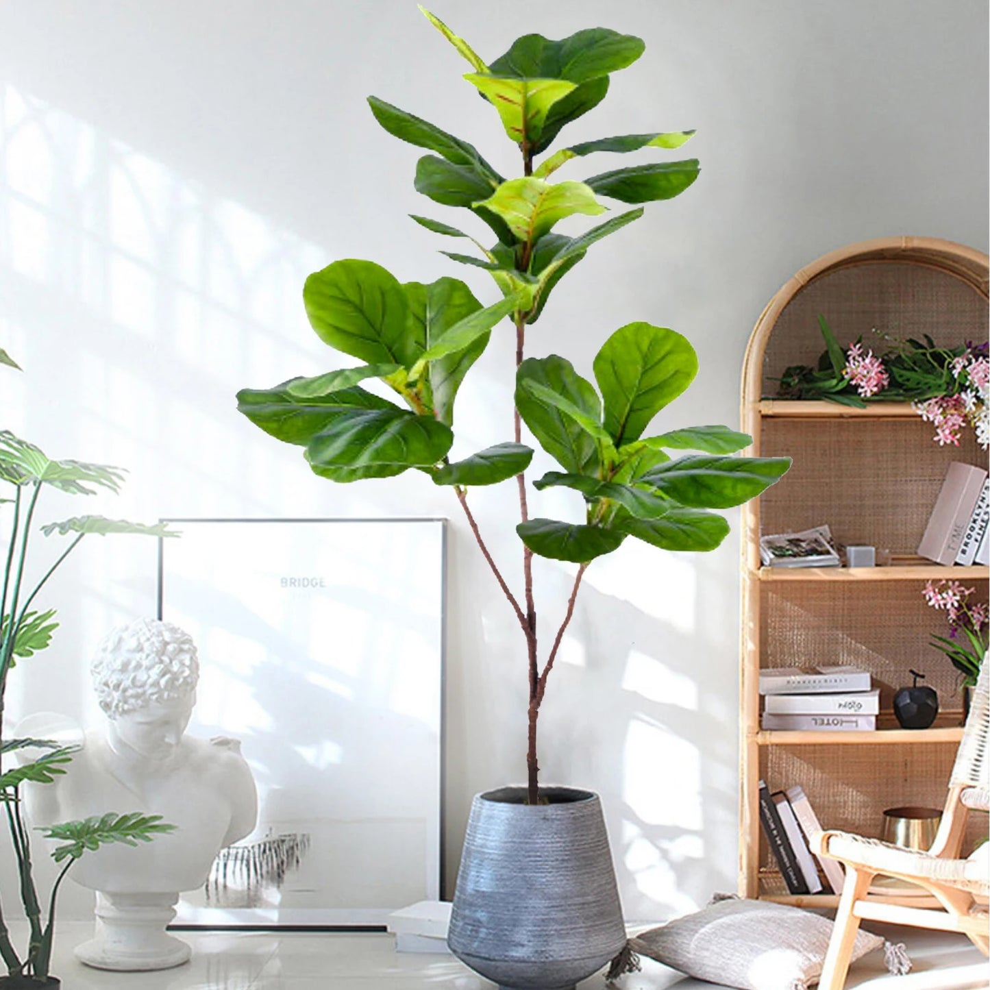 Artificial Fiddle Leaf Fig Tree - Realistic Silk Leaf Plant for Indoor Outdoor Decor
