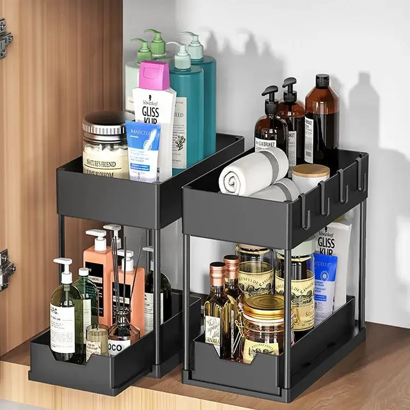 2 Tier Sliding Cabinet Basket Kitchen Sink Organizer