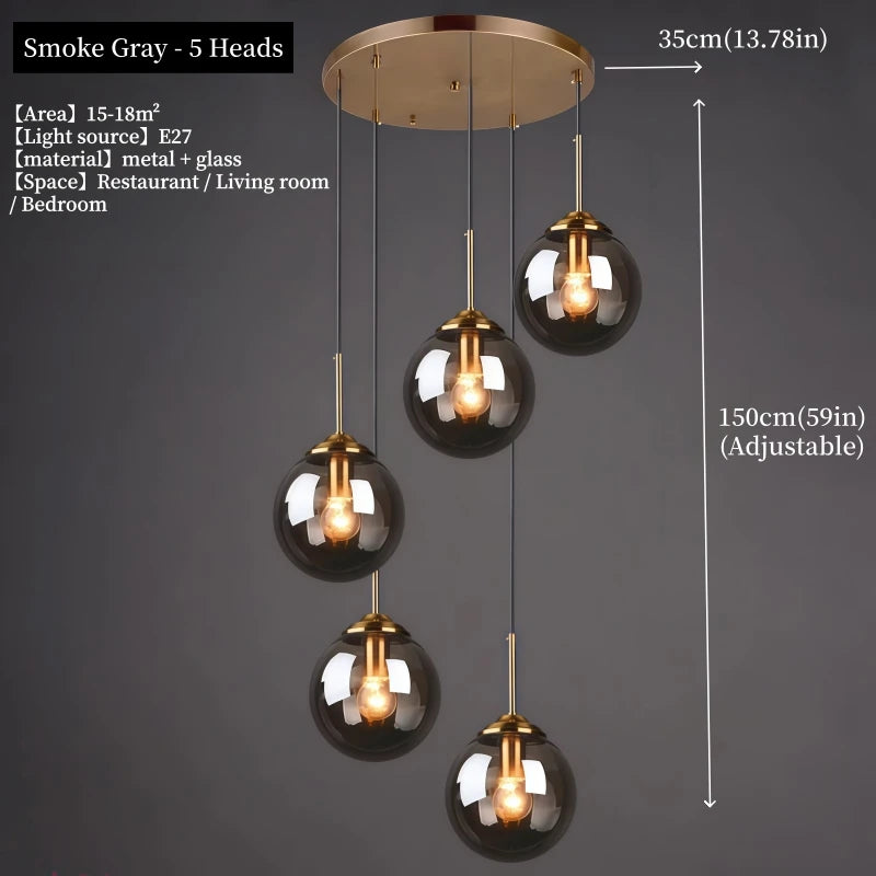 Nordic Polished Steel Glass Pendant Chandelier