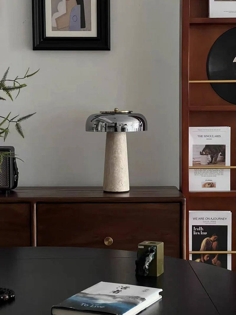 Travertine Natural Stone Mushroom Table Lamp