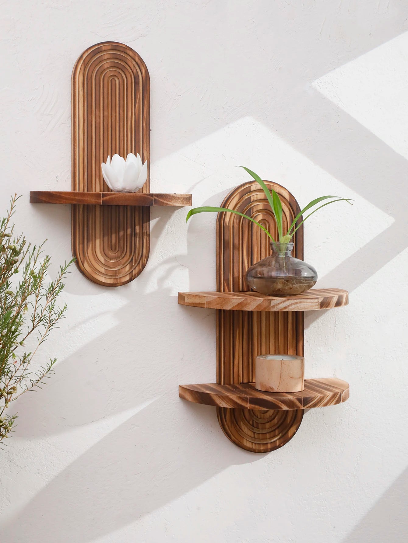 Boho Geometric Natural Wood Wall Shelf