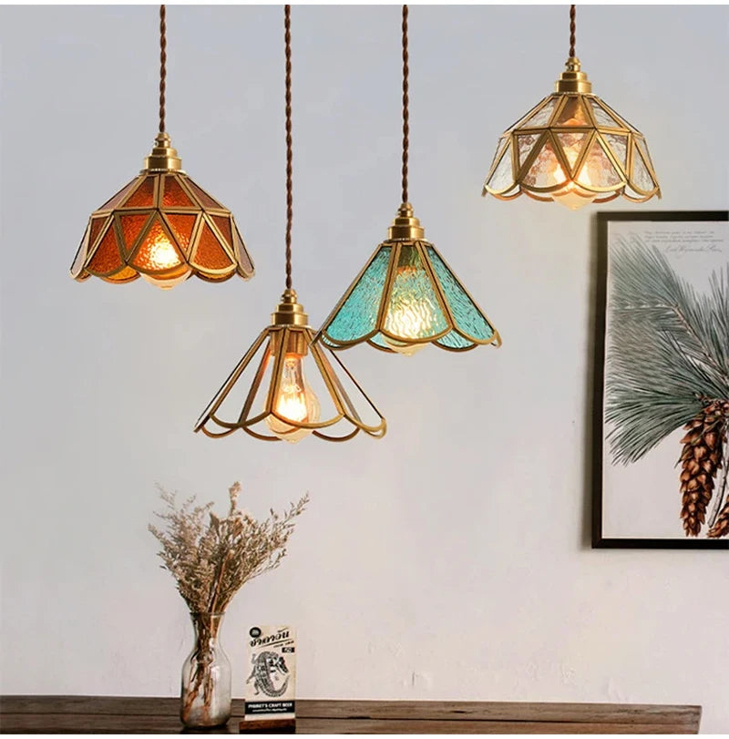 Retro Copper Tiffany Stained Glass Wall Lamp