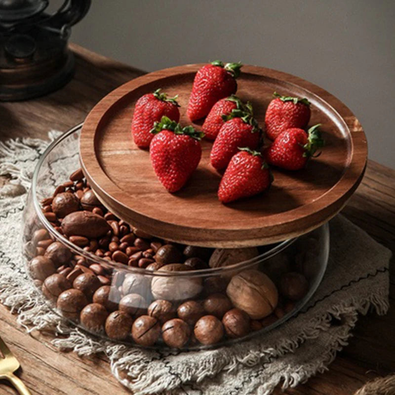 Glass Airtight Wooden Lid Kitchen Storage Jar