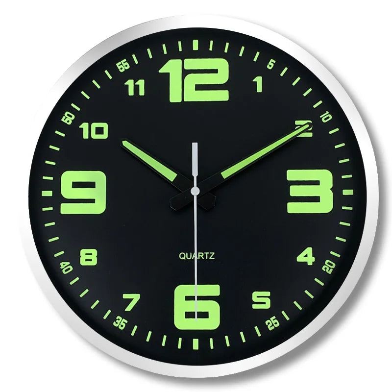 Modern Wall Timepiece - Silent Quartz Circular Glow In Dark Timepiece, 8-16 Inch