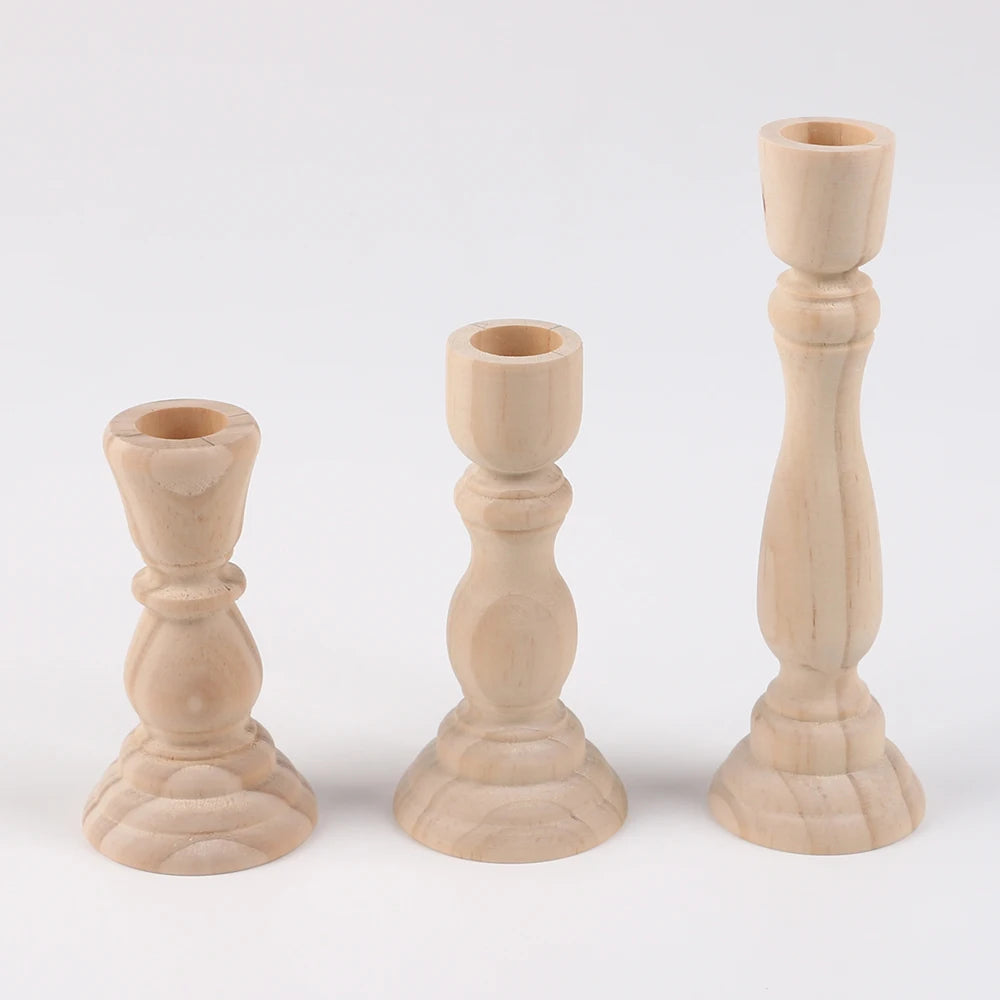 Unfinished Wood Pillar Candle Holder Set