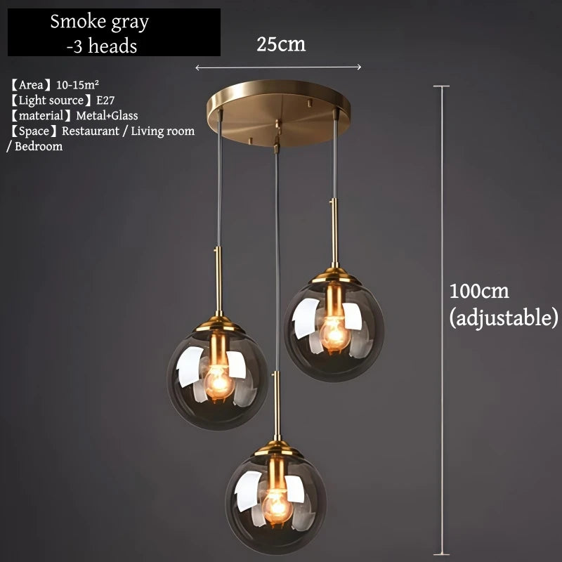Nordic Polished Steel Glass Pendant Chandelier