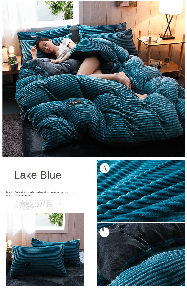 Winter Velvet Solid Color Duvet Cover Bedding Set