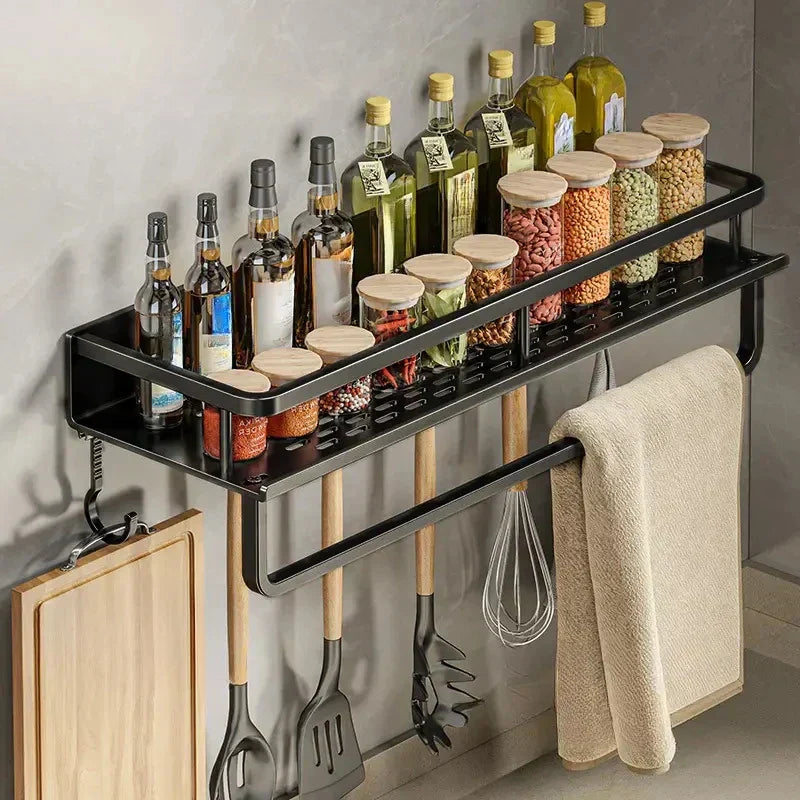 Kitchen Wall Shelf – Black Aluminum Storage Shelf With Easy Wall Installation