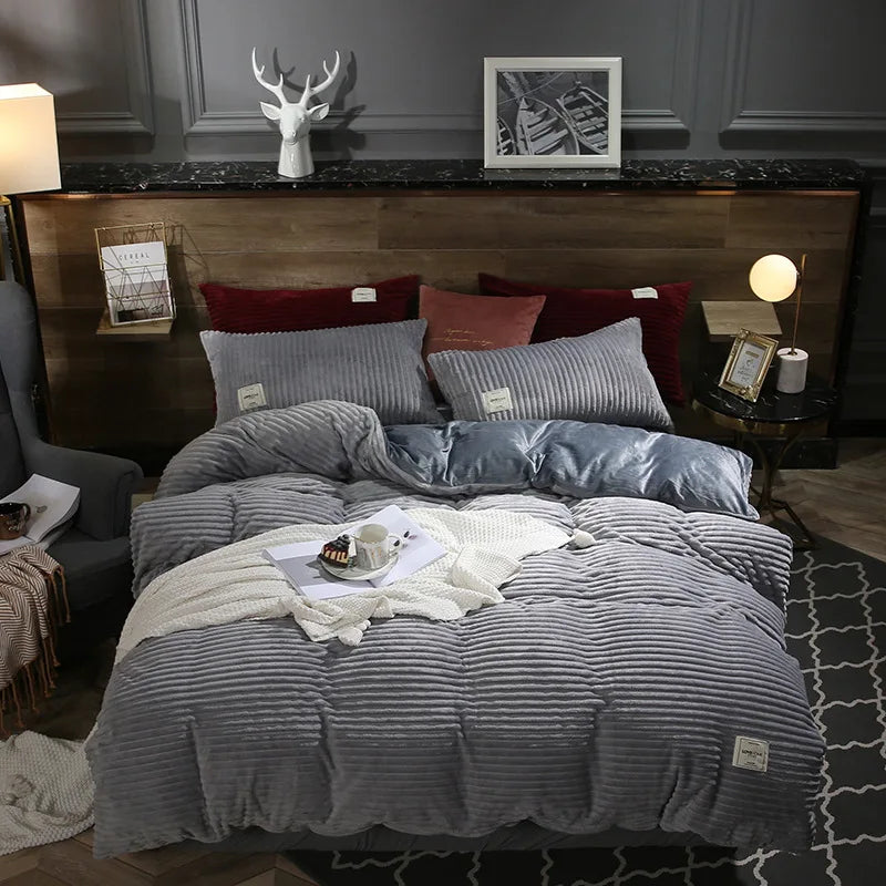 Winter Velvet Solid Color Duvet Cover Bedding Set