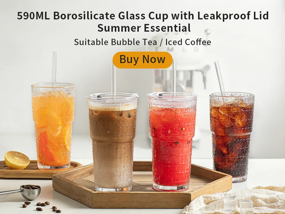Stripe Glass Cold Drink Cup with Lid